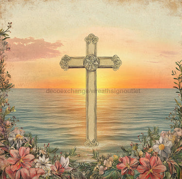Religious Sign, Cross Sign, DCO-02397, Sign For Wreath, 10x10 Metal Sign